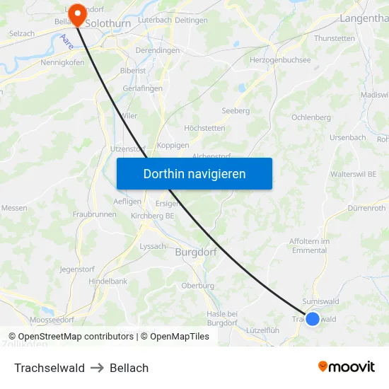 Trachselwald to Bellach map