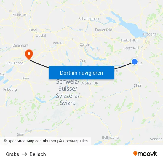 Grabs to Bellach map