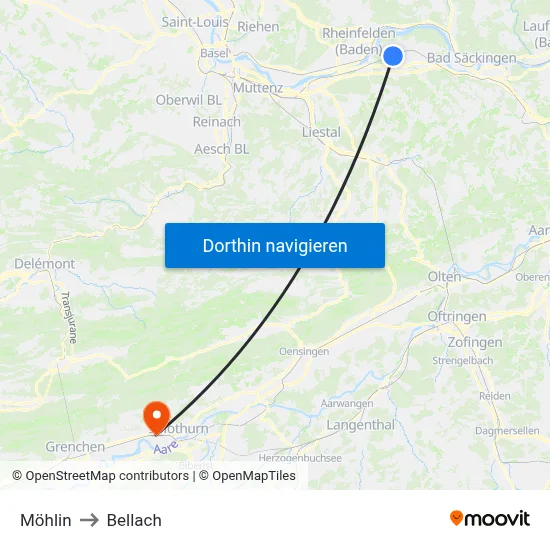 Möhlin to Bellach map