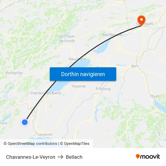 Chavannes-Le-Veyron to Bellach map