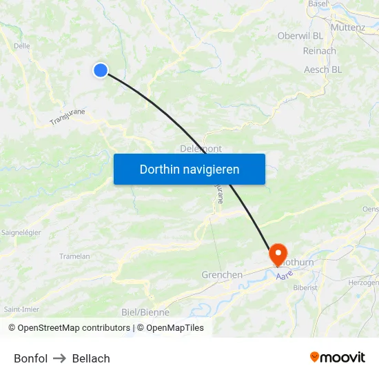 Bonfol to Bellach map