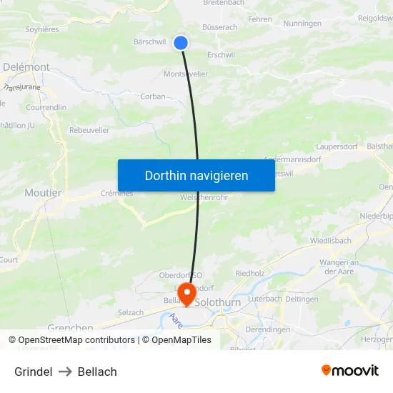 Grindel to Bellach map