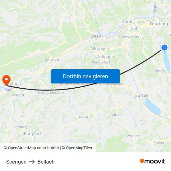 Seengen to Bellach map