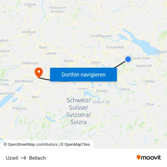 Uzwil to Bellach map
