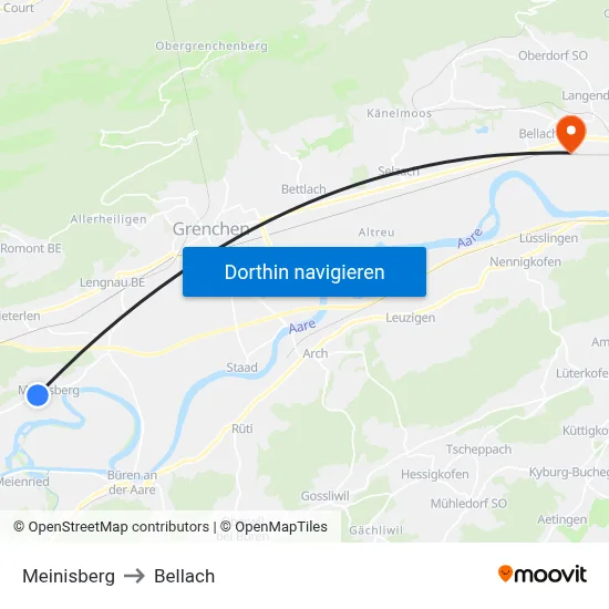 Meinisberg to Bellach map