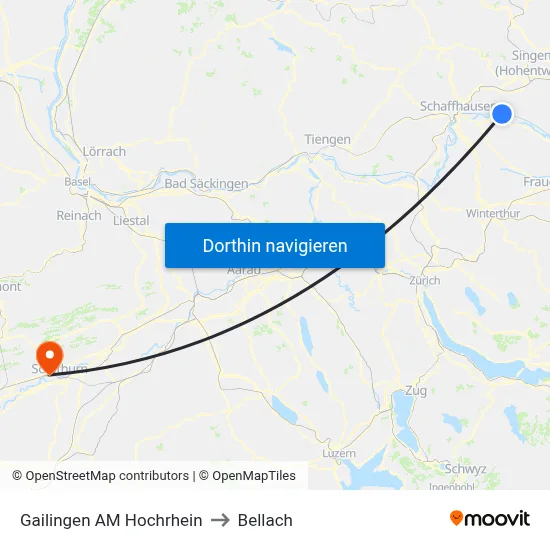 Gailingen AM Hochrhein to Bellach map