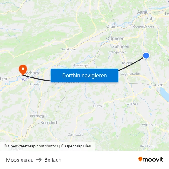 Moosleerau to Bellach map