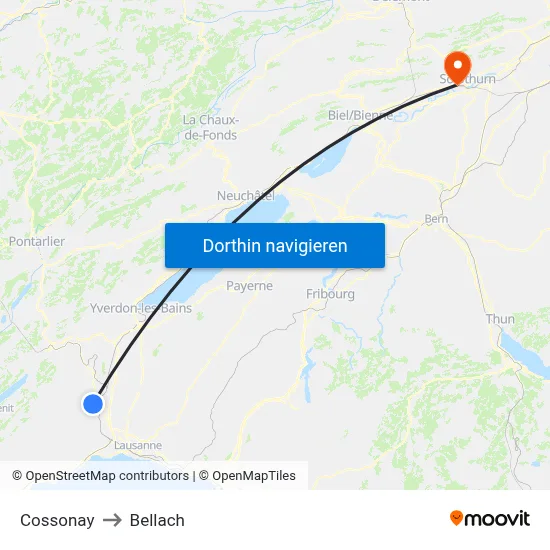 Cossonay to Bellach map