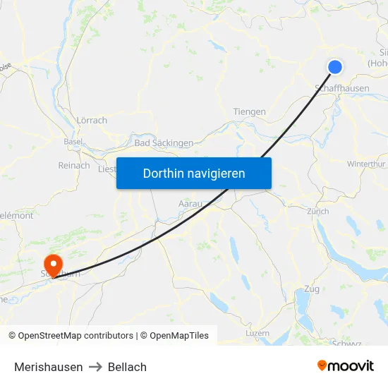 Merishausen to Bellach map