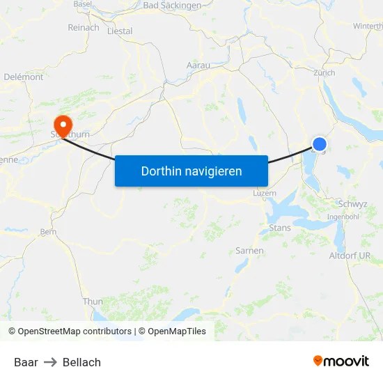 Baar to Bellach map