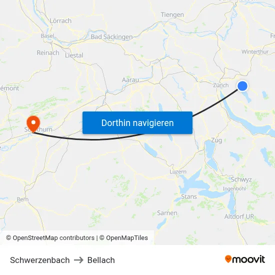 Schwerzenbach to Bellach map