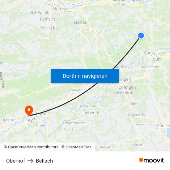 Oberhof to Bellach map