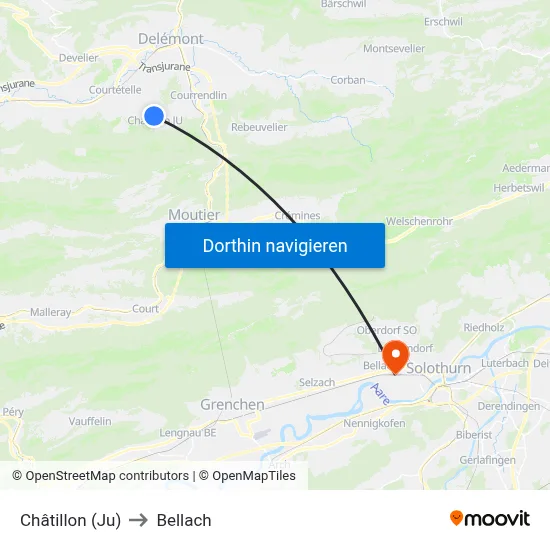 Châtillon (Ju) to Bellach map