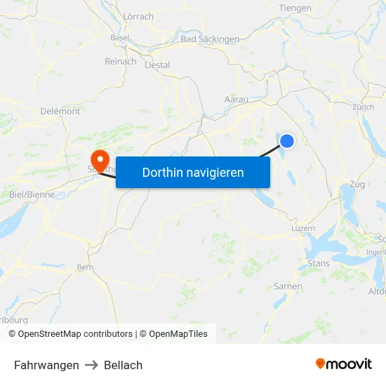 Fahrwangen to Bellach map