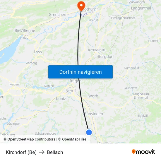 Kirchdorf (Be) to Bellach map