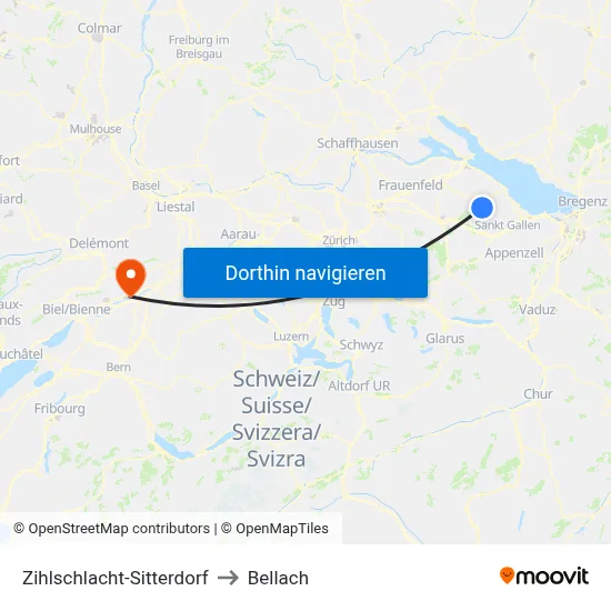 Zihlschlacht-Sitterdorf to Bellach map