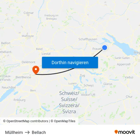 Müllheim to Bellach map