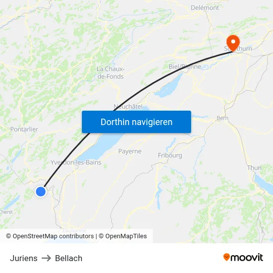 Juriens to Bellach map