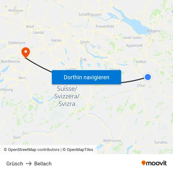 Grüsch to Bellach map