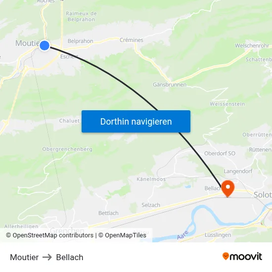 Moutier to Bellach map