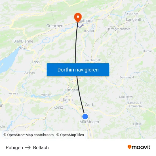 Rubigen to Bellach map