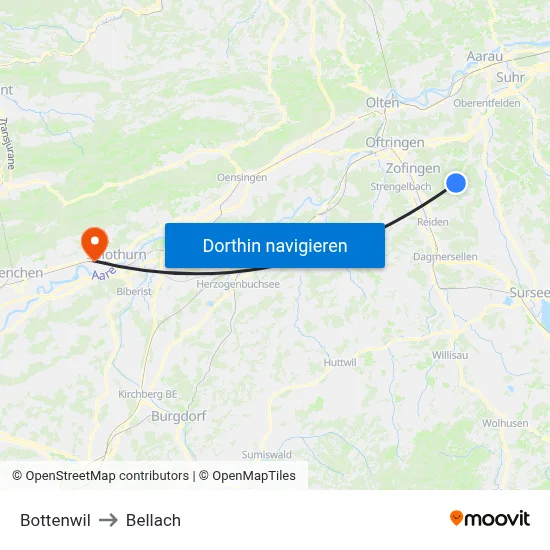 Bottenwil to Bellach map