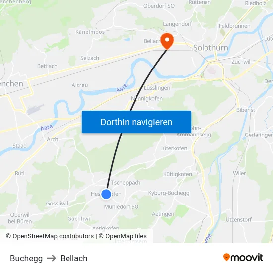 Buchegg to Bellach map