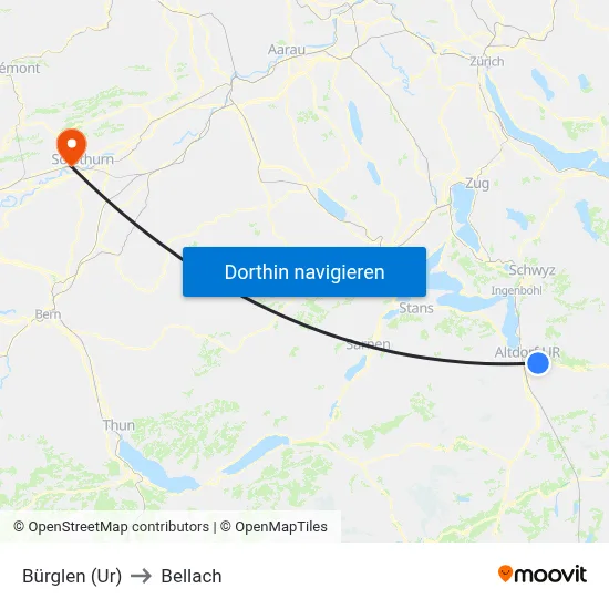 Bürglen (Ur) to Bellach map