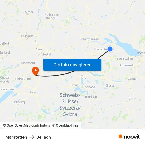 Märstetten to Bellach map