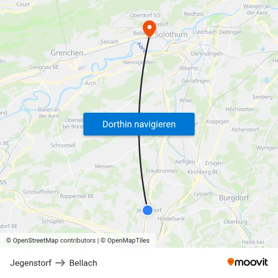 Jegenstorf to Bellach map