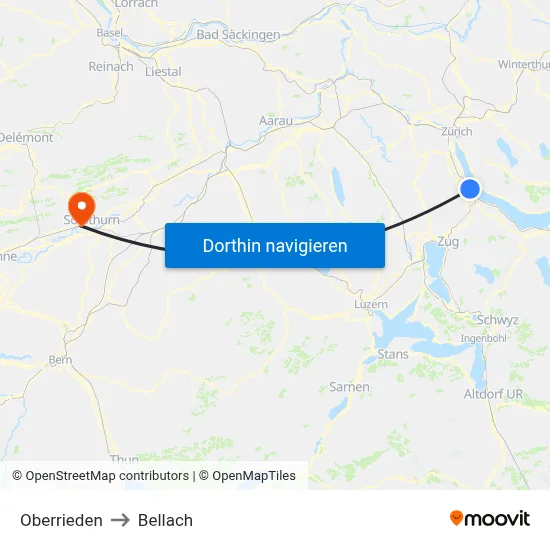 Oberrieden to Bellach map