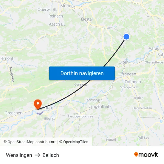 Wenslingen to Bellach map
