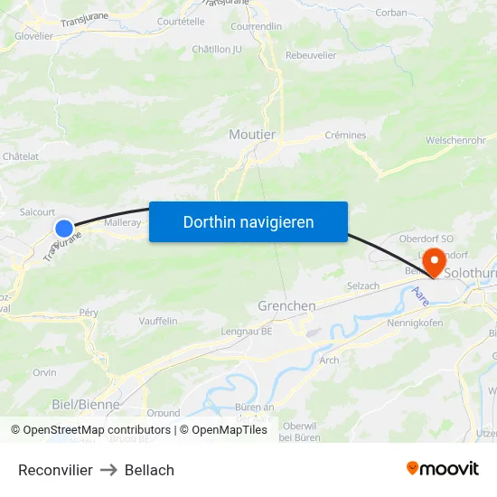 Reconvilier to Bellach map
