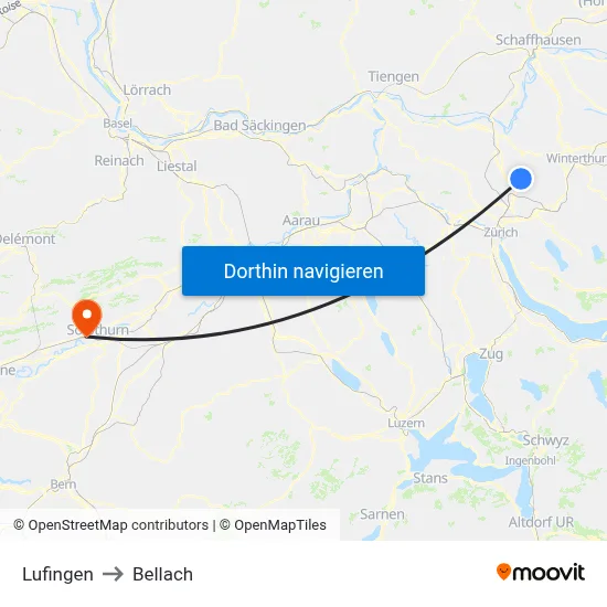 Lufingen to Bellach map