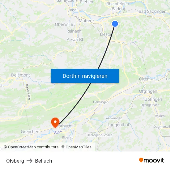 Olsberg to Bellach map