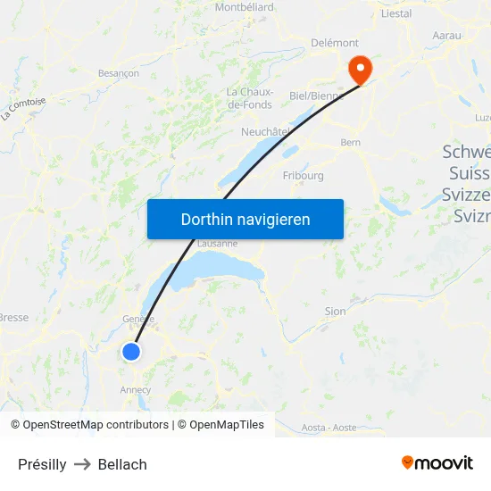 Présilly to Bellach map