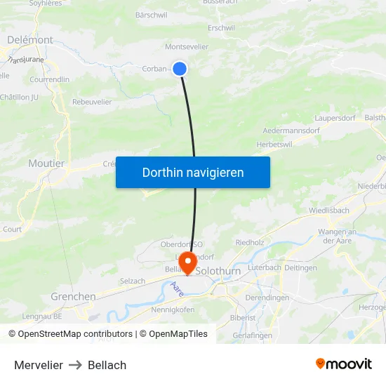 Mervelier to Bellach map