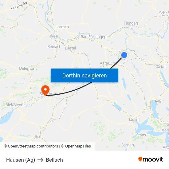 Hausen (Ag) to Bellach map