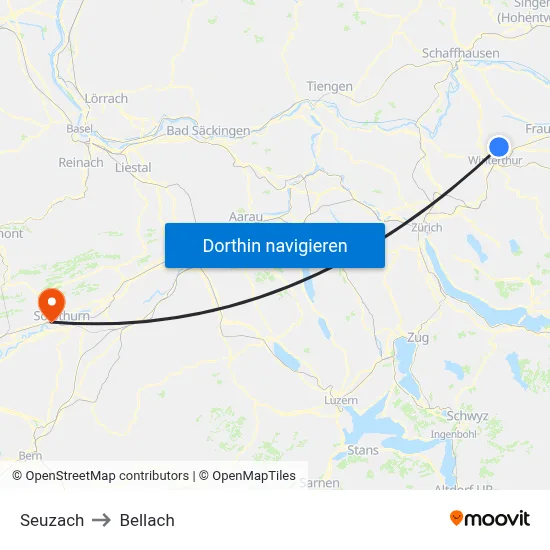 Seuzach to Bellach map