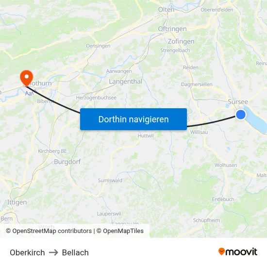 Oberkirch to Bellach map
