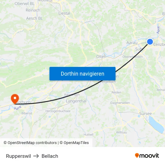 Rupperswil to Bellach map