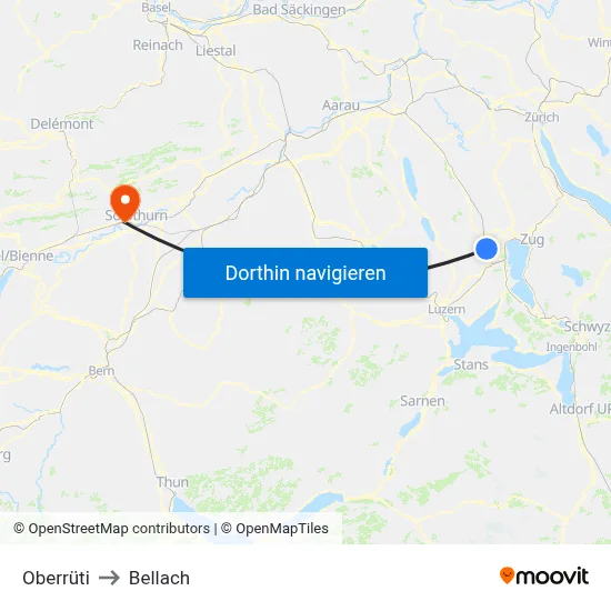 Oberrüti to Bellach map