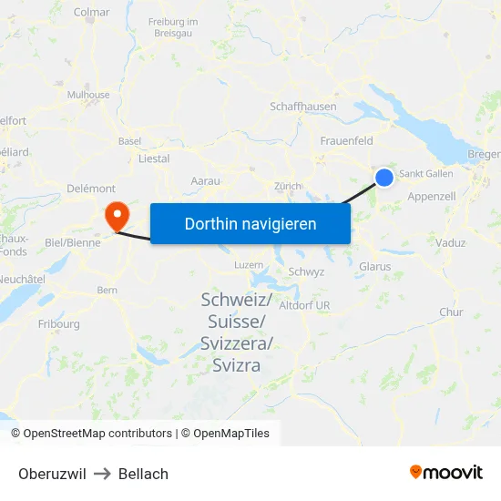 Oberuzwil to Bellach map