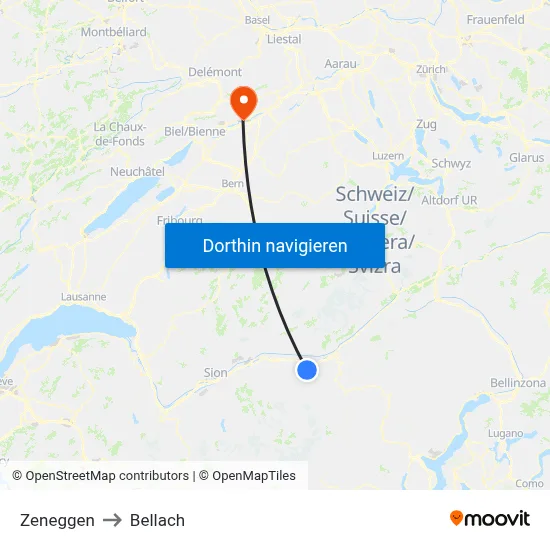 Zeneggen to Bellach map