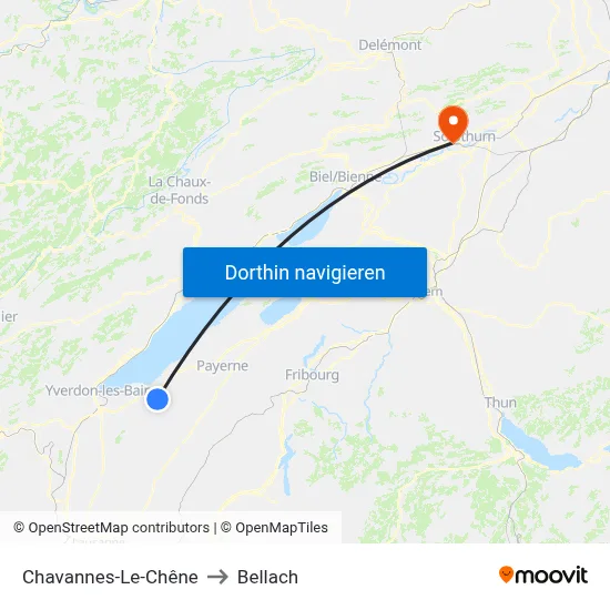 Chavannes-Le-Chêne to Bellach map