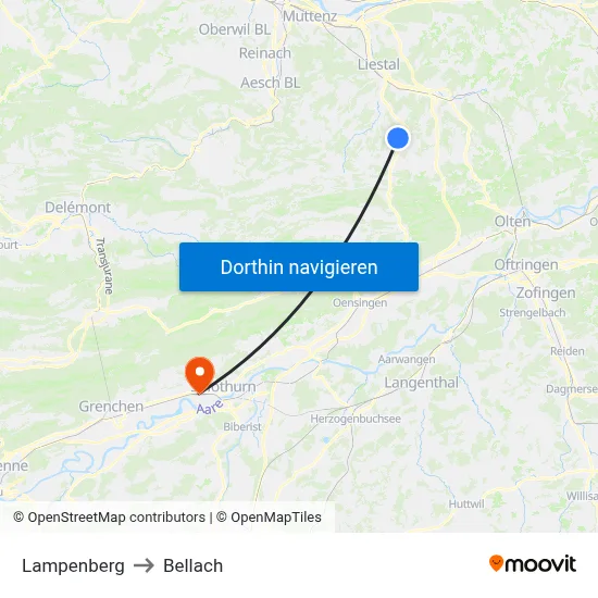 Lampenberg to Bellach map
