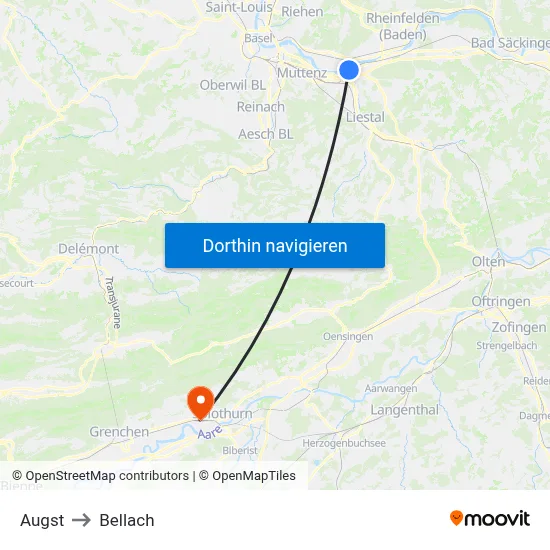 Augst to Bellach map
