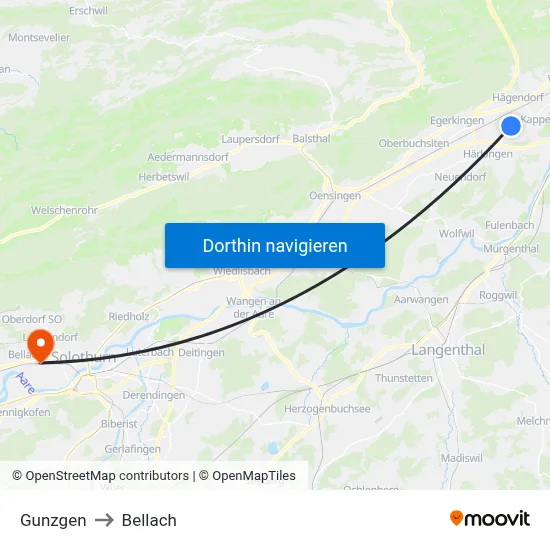 Gunzgen to Bellach map