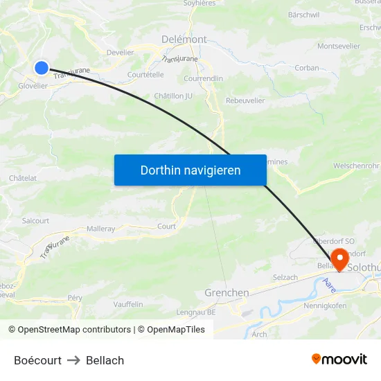 Boécourt to Bellach map