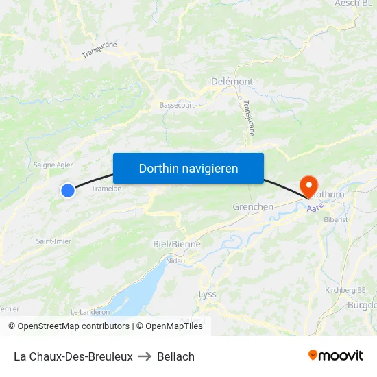 La Chaux-Des-Breuleux to Bellach map